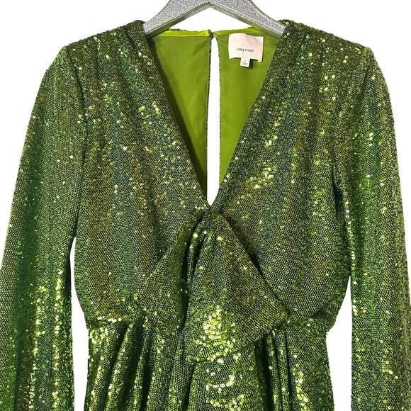 Cinq a Sept Skylar Dress Lime Green Sequins - Picture 3 of 9